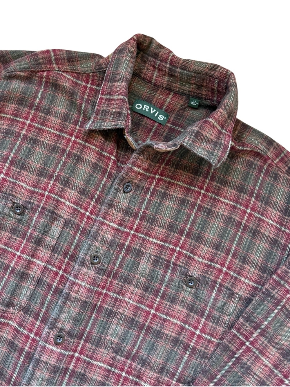 Orvis Perfect Flannel Shirt Mens L Plaid Button Up Outdoor Cabin Core Lumberjack